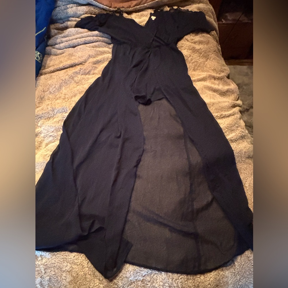 Elegant navy Sheer Maxi shorts romper